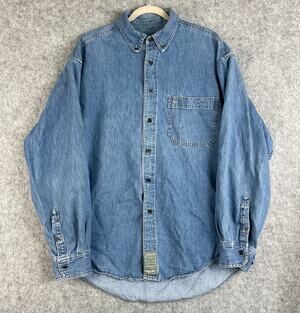 VTG Genuine Mossimo Gene Denim Shirt‎ Mens Large Button Up Heavy 80s USA Made